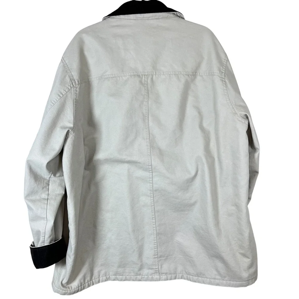 Lands End Mens XXL Barn Coat Canvas Field Jacket Khaki Plaid Removable Liner